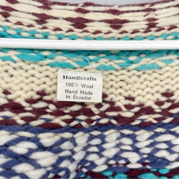 Amazing Hand Knit Wool Chunky Knit Cardigan Unisex One Size Fair Isle Ecuador - Picture 9 of 10